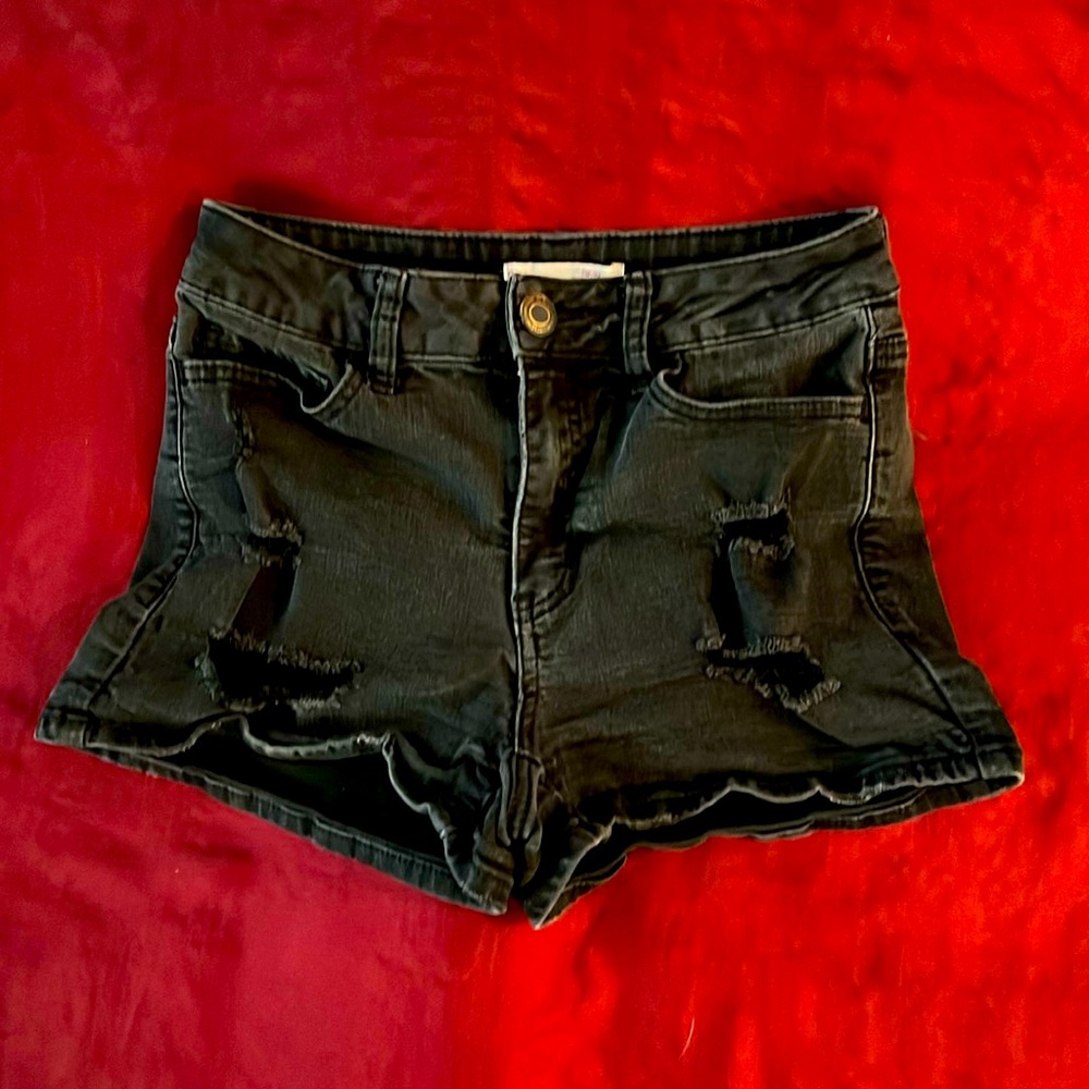 Black Distressed Denim Shorts